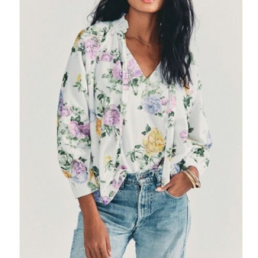 Loveshack fancy floral mock neck blouse MEDIUM